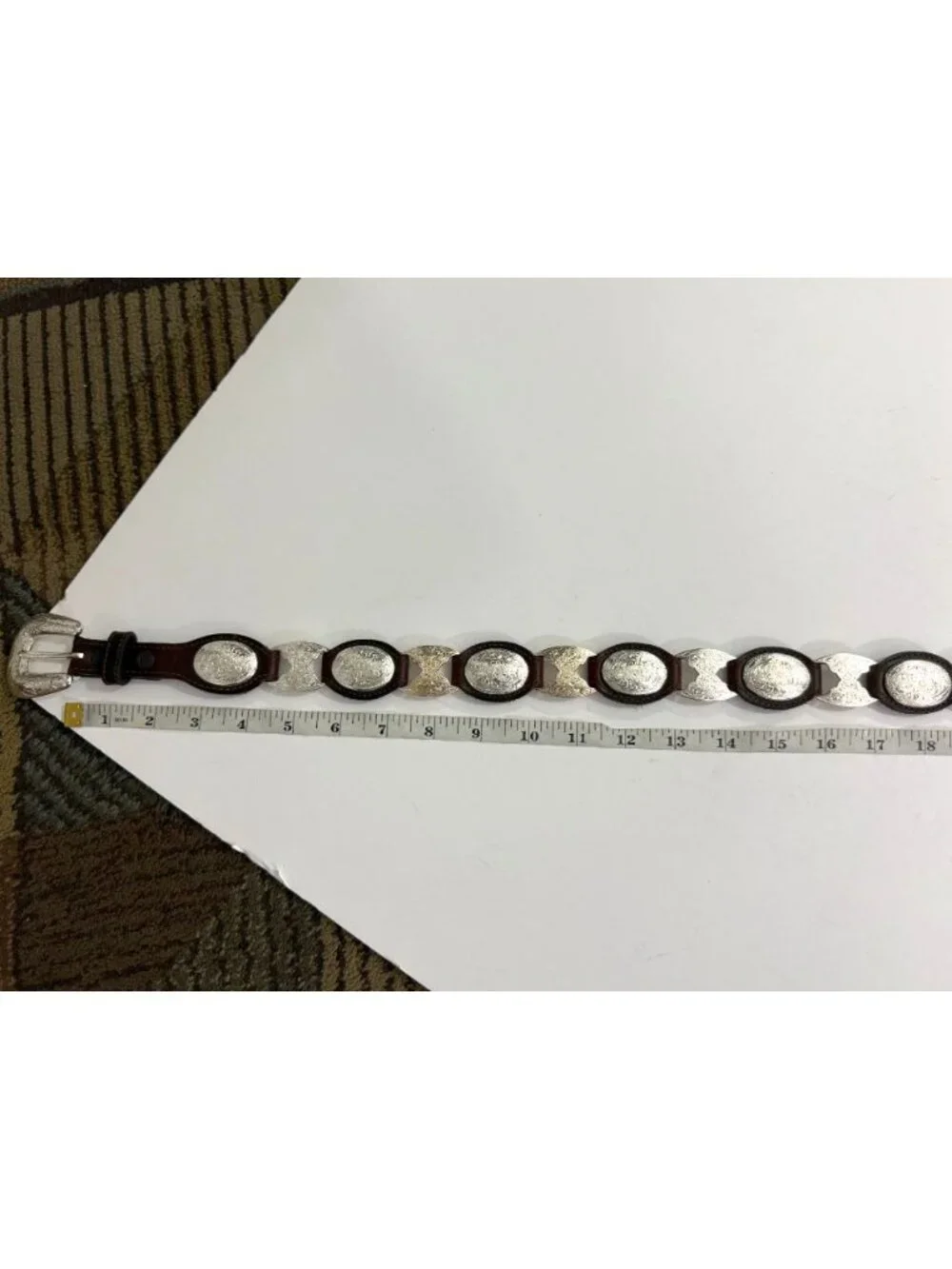 Vintage Tony Lama Womens Western Brown Leather Silver Concho Belt USA Size 28 - Picture 9 of 11